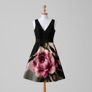 NWT Le Chateau Women’s Sleeveless Midi Dress  Black Purple Pink Floral Size XL